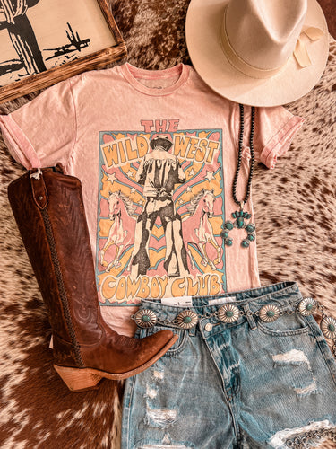 Wild West Cowboy Club Tee (Mineral Wash Pink)