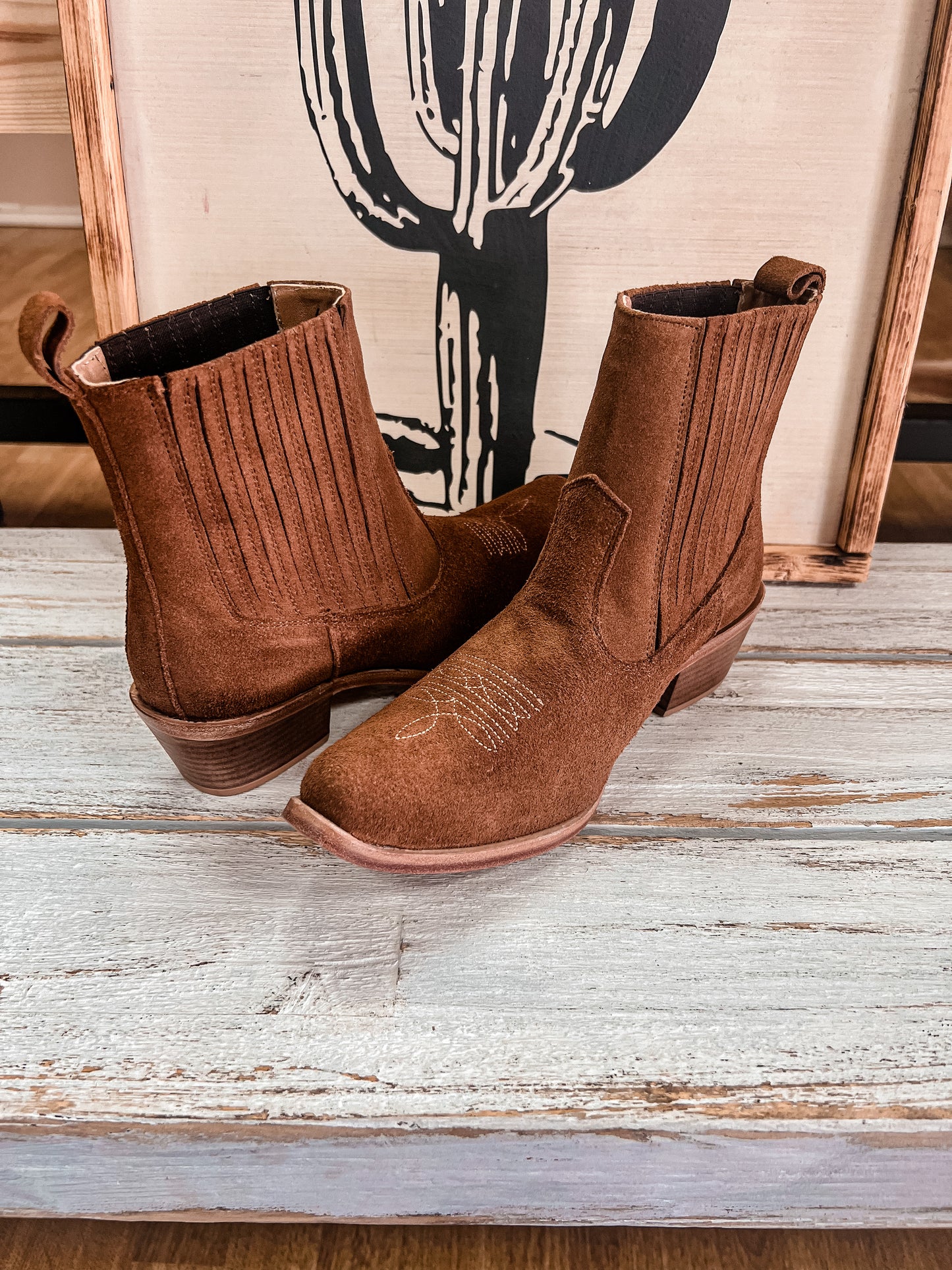 Agave Sky Paige Suede Ankle Bootie (Honey Suede) - The Vintage Emmie