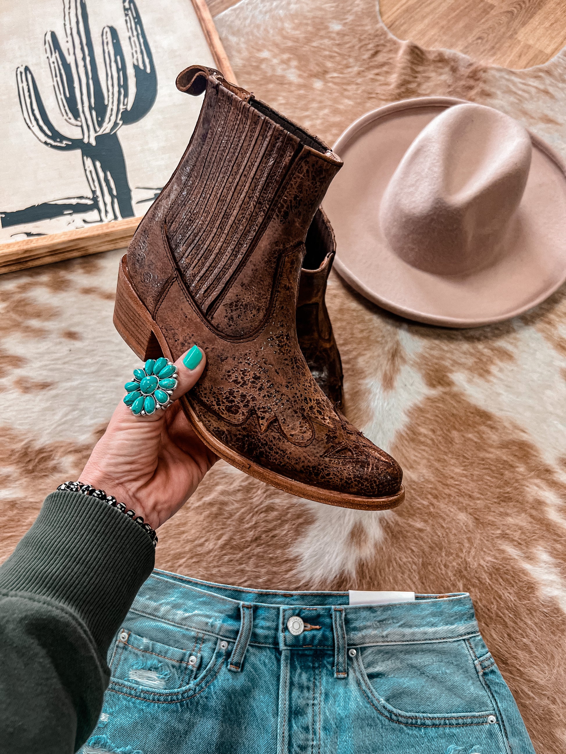 Agave Sky Paige Overlay Ankle Bootie (Vintage Chocolate) - The Vintage Emmie