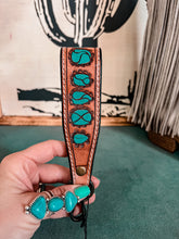 Small Tooled Leather Keychain (Turquoise Stone)