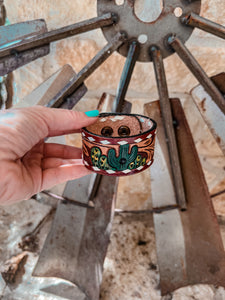 Tooled Leather Bracelet (Brown Cactus)