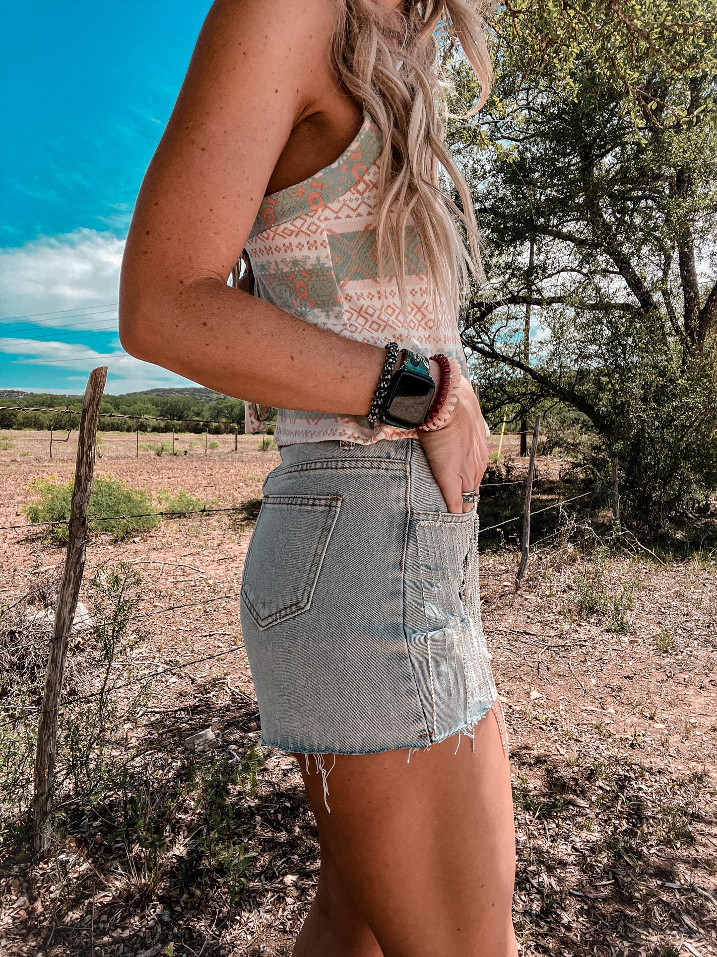 The Steiner Rhinestone Shorts (Denim) - The Vintage Emmie