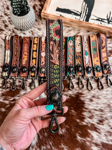 Tooled Leather Keychain (Colorful Cactus)