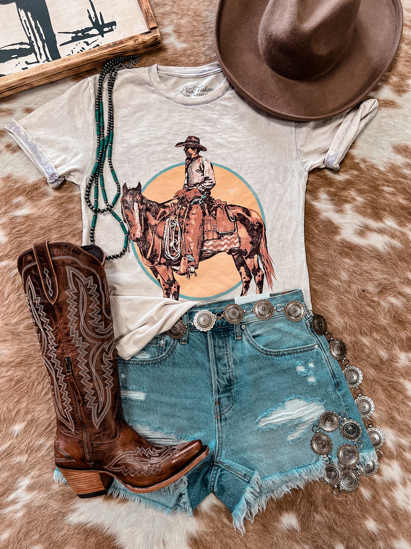 Roaming Cowboy Mineral Wash Tee (White) - The Vintage Emmie