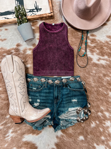 The Ollie Ribbed Cropped Tank (Eggplant)