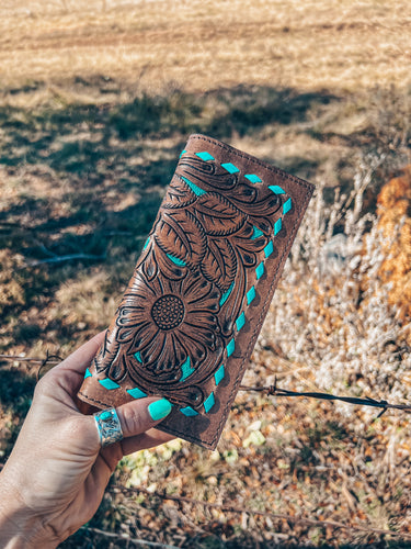 The Ole Allie Tooled Leather Wallet (Turquoise & Sunflower)